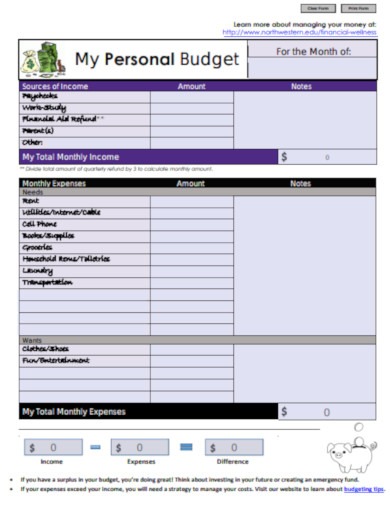 my personal budget