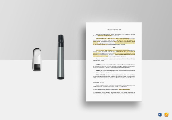 note purchase agreement template
