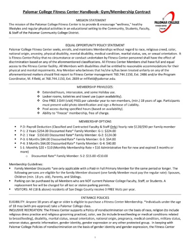 palomar college fitness center membership contract