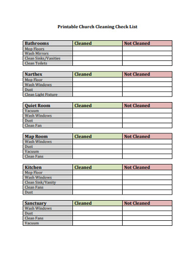 Fall Church Cleaning Checklist Printable