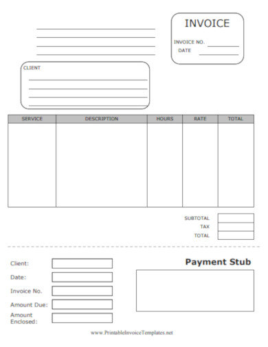 printable invoice with payment stub