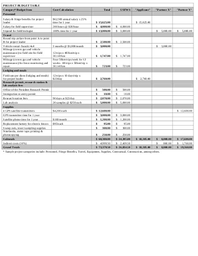 Project Budget Table