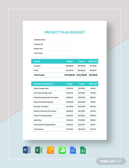 project plan budget template