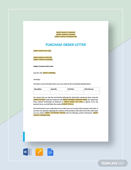 Purchase Order Letter Template