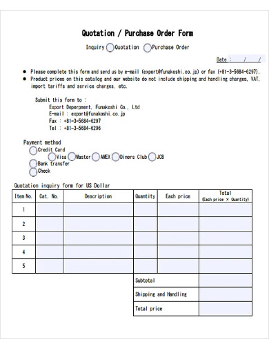 purchase order quotation form