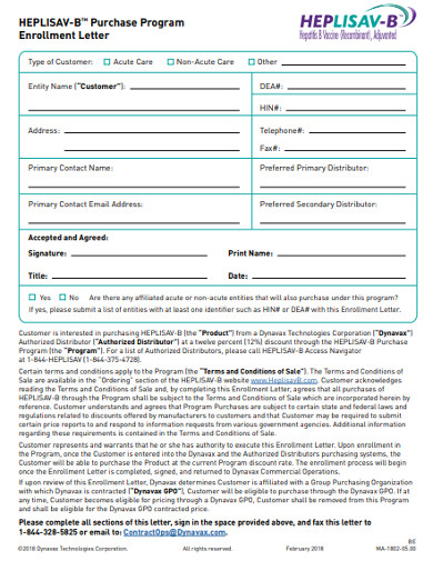purchase program enrollment letter