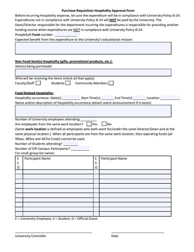 purchase requisition hospitality approval form