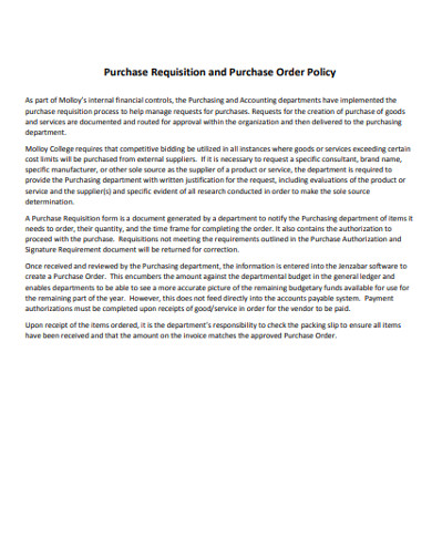 purchase requisition and purchase order policy 