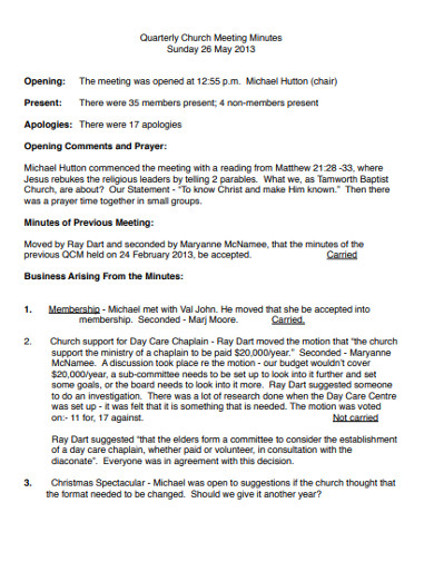 Church Business Meeting Minutes Template