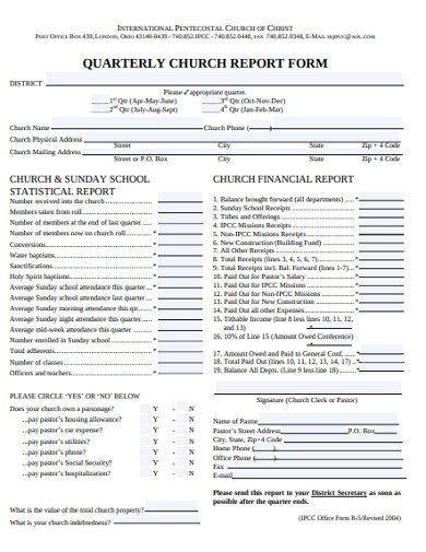 quarterly church report form