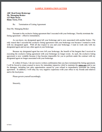 Real Estate Service Termination Letter