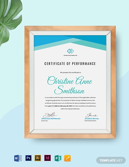 real estate work certificate of performance template
