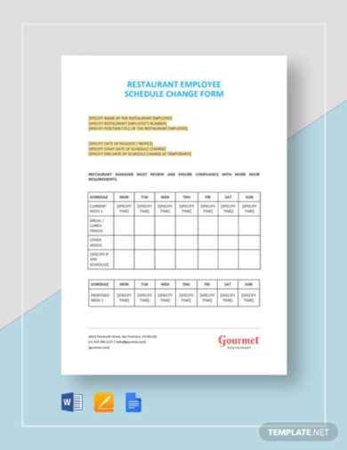 restaurant employee schedule change form template
