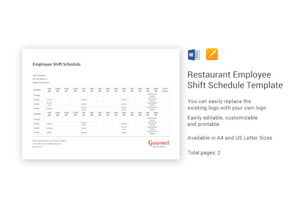 restaurant employee shift schedule template