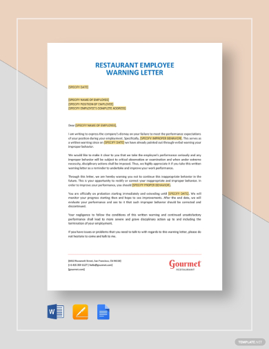 Restaurant Employee Warning Letter