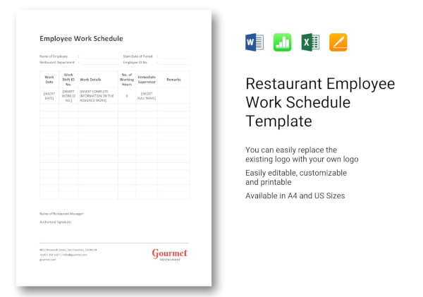 restaurant employee work schedule template