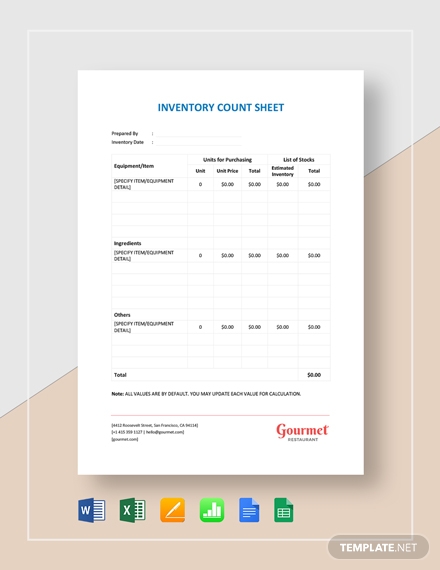restaurant inventory count sheet template