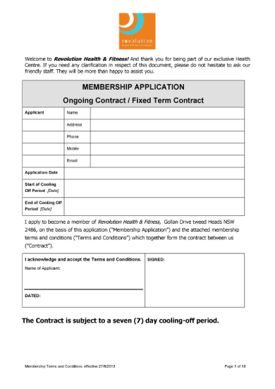 revolution health and fitness gym membership contract