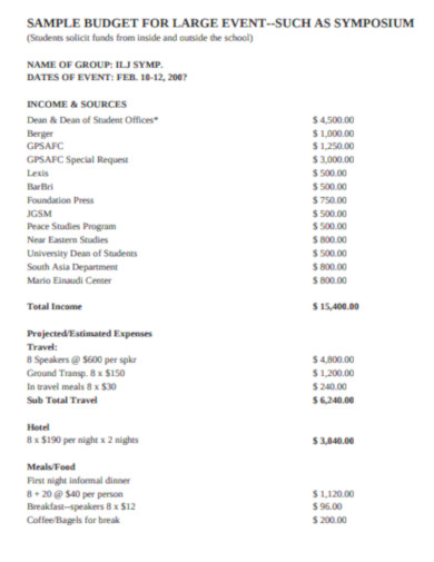 sample budget for large event