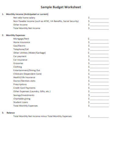 sample budget worksheet in pdf