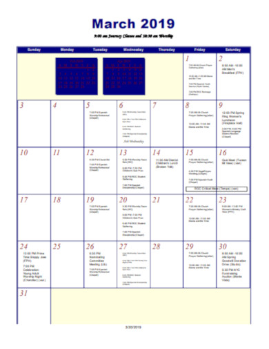 Sample Church Calendar