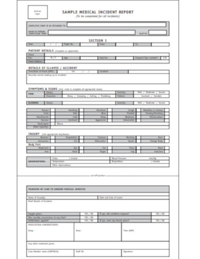 sample medical incident report form