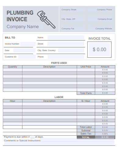 sample plumbing invoice