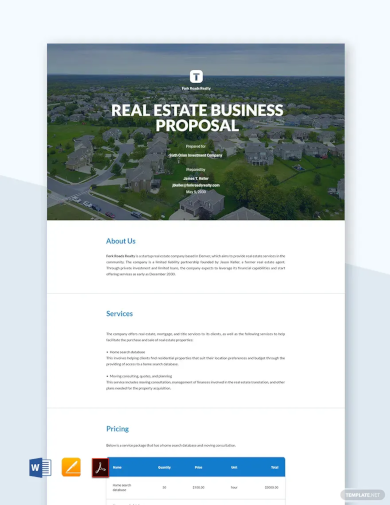 sample real estate business proposal template