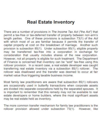 sample real estate inventory