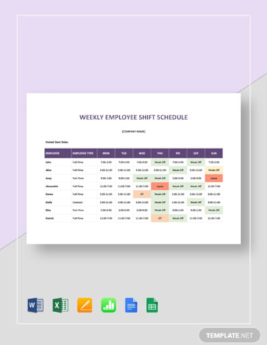 Sample Weekly Employee Shift Schedule Template