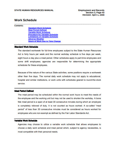 sample work schedule