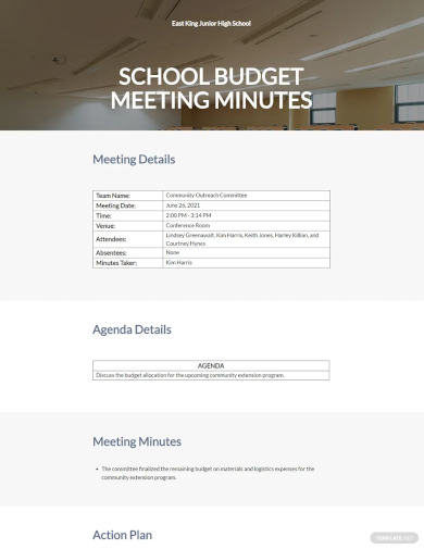 school budget meeting minutes template