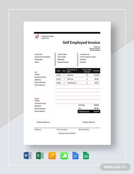 self employment hourly invoice template