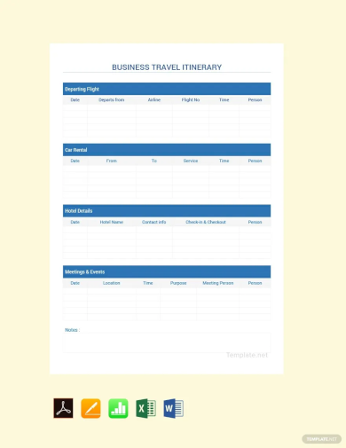 simple business travel itinerary template