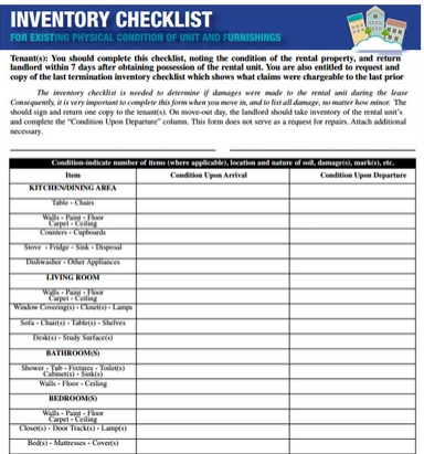 simple inventory checklist template