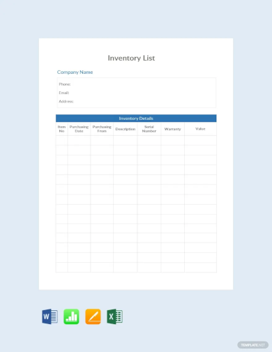 Simple Inventory List Template