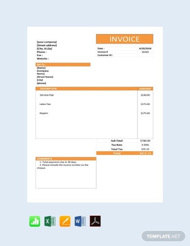 Simple Service Invoice Template