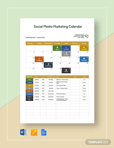 Social Media Marketing Calendar Template