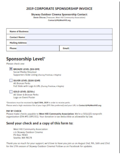 sponsorship invoice example