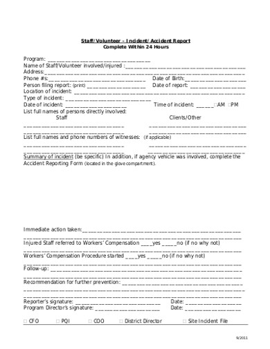 Staff Volunteer Incident Report Form