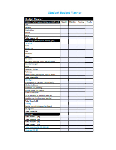 student budget planner in pdf