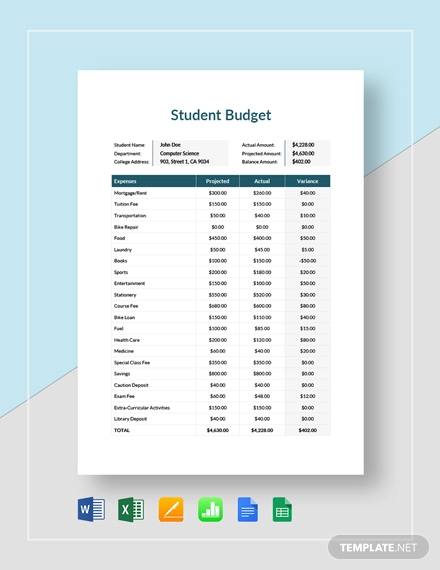 Student Budget 18 Examples Template Format PDF