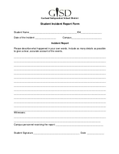 student incident report samples