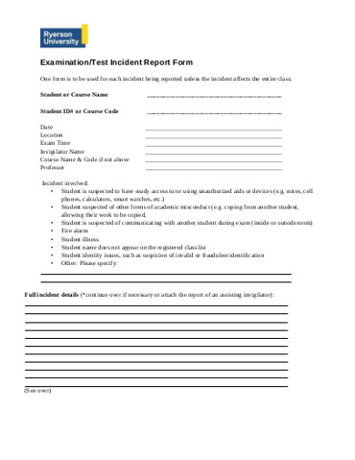 test incident report form