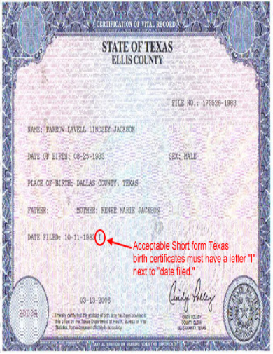 certified copy birth certificate texas