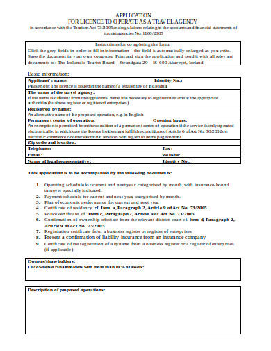 travel agency application form in doc