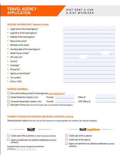travel agency application form