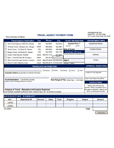 Travel Agency Payment Form 