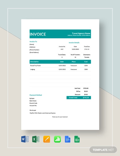 Travel Invoice - 12+ Examples, Format, Pdf | Examples