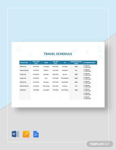 Travel Schedule Examples - 6+ in Google Docs | Pages | PDF | MS Word ...